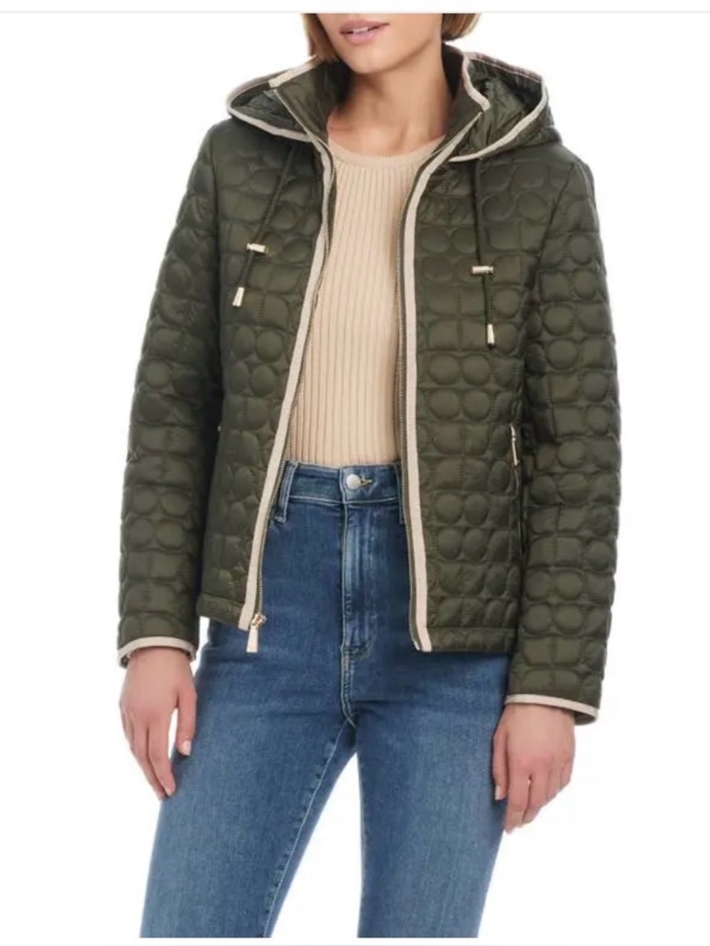 NWT KATE SPADE Water Resistant Hooded Quilted Jacket | New Dark Olive | sz L